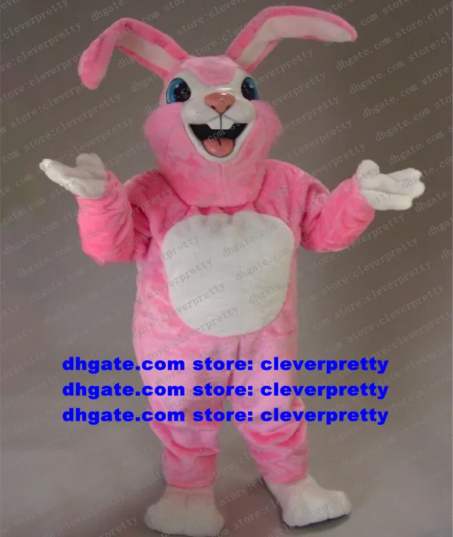 Pink Long Fur Easter Bunny Mascot Costume Osterhase Rabbit Hare Carcher Character Company Kick-Off Lovely Annabelle ZX2412