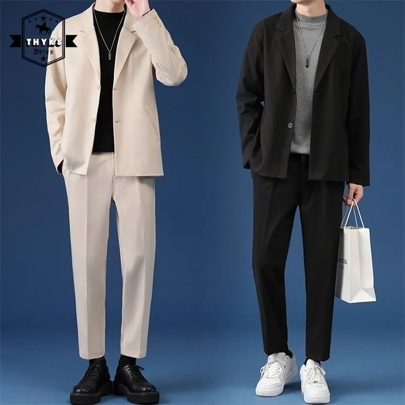 Mäns kostymer blazers manlig avslappnad kostym lyxjackor blazer set streetwear stiliga koreanska 2 stycken uppsättningar med byxor za våren överrockbyxor 221111