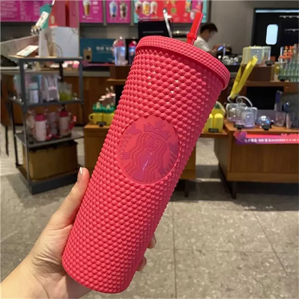 Starbucks Cold Mugs with Studded Godness 24oz 710ml Tumbr Doub Wall Matte Plastic Coffee Cups With Straw Rsab Car Drinki297d