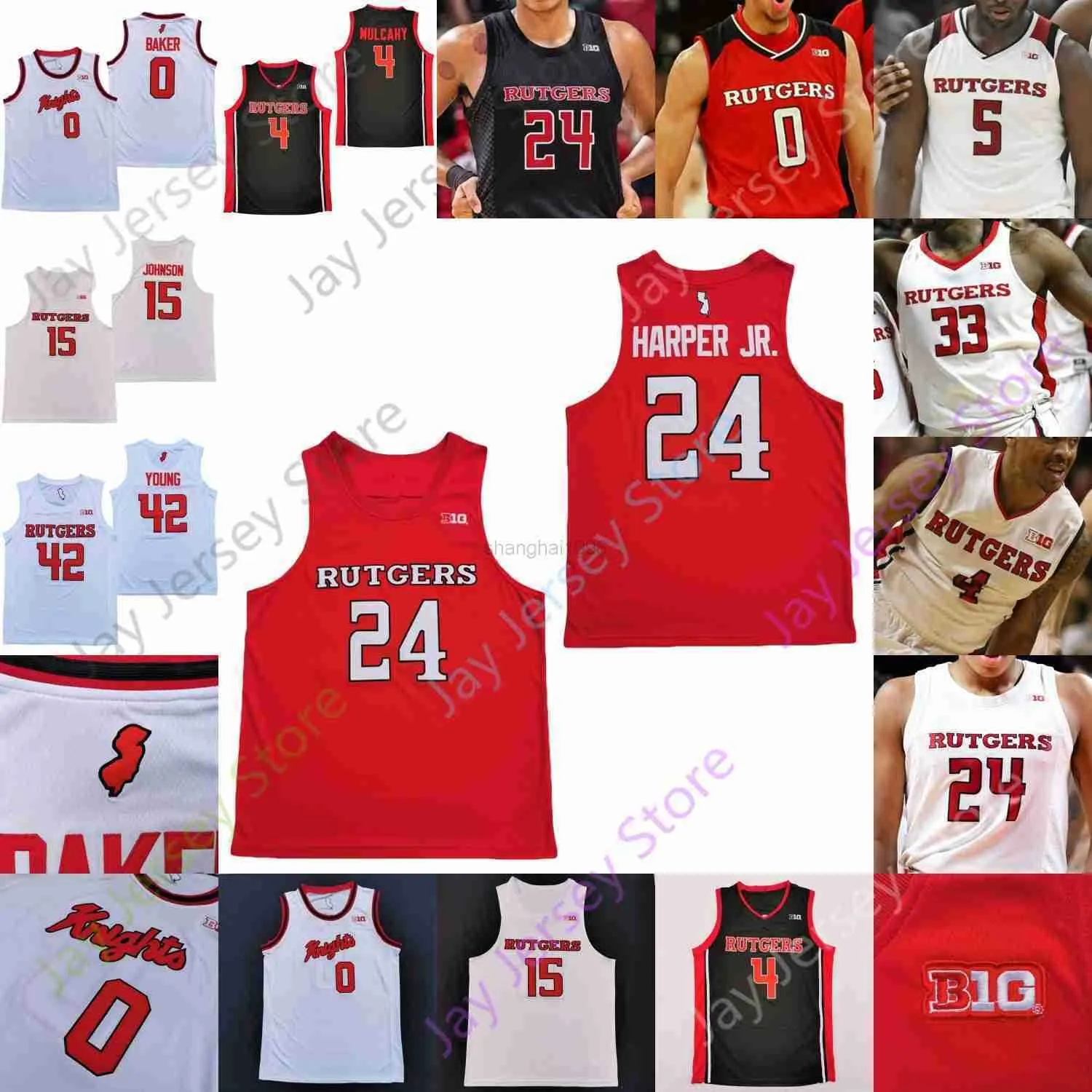 Maillot de basket-ball Rutgers Scarlet Knights NCAA Ron Harper Jr. Geo Baker Akwasi Yeboah Myles Johnson McConnell Montez Mathis Young