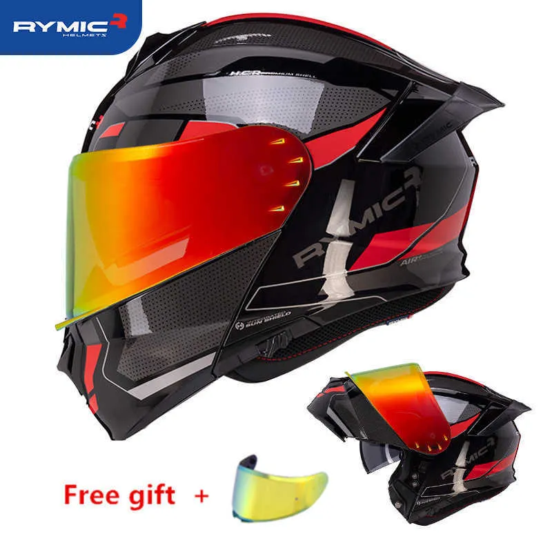 Caschi ciclismo RYMIC Regalo gratuito Visiera luminosa Casco moto Flip Casco moto integrale modulare Dual Lens DOT ECE Capacete De Moto T221107