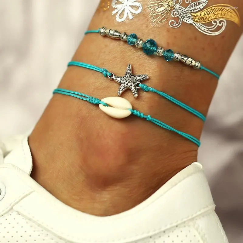 Anklets Yo Bohemian Multiple Layers Starfish Beads For Women Vintage Boho Shell Chain Anklet Bracelet Beach Jewelry