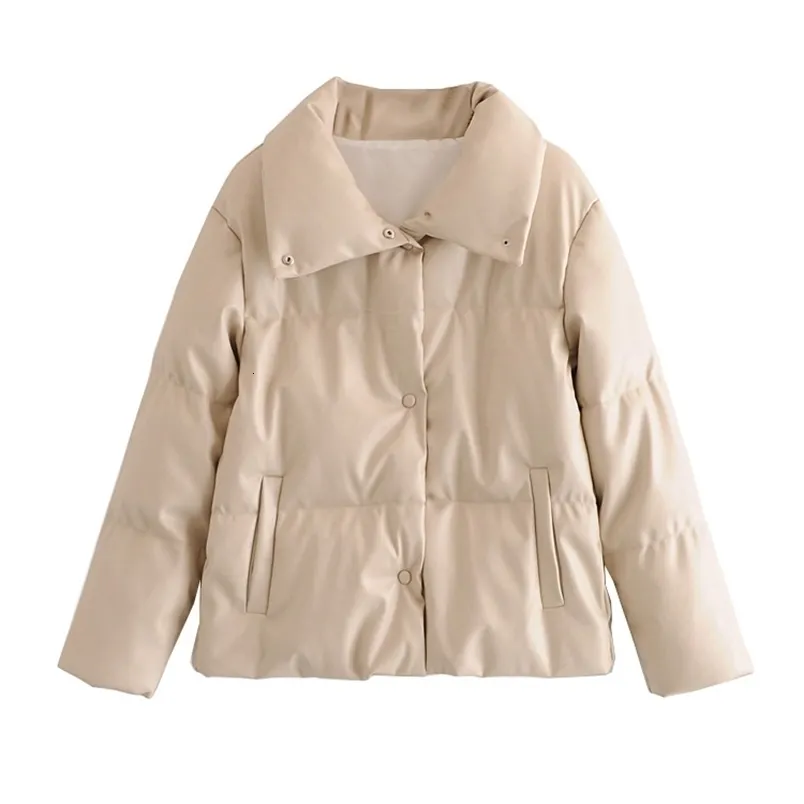 Femmes en cuir Faux TRAF femmes mode épais chaud rembourré veste manteau Vintage à manches longues poches vêtements de dessus pour femmes Chic hauts 221111