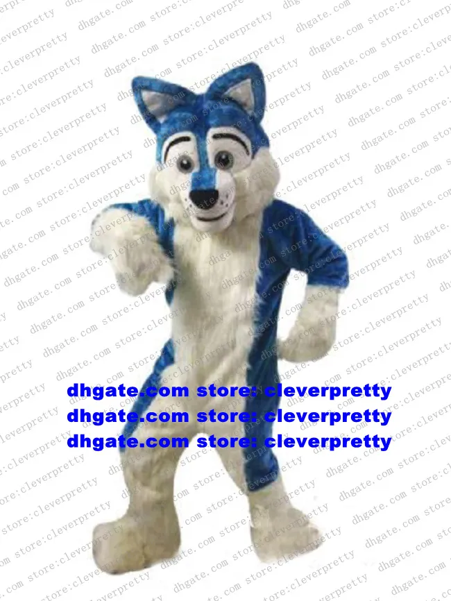 Blue Long Fury Furry Wolf Mascot Costume Fox Husky Dog Fursuit Adult Catoon Character Openingssessie Jaarlijks bijeenkomst ZX129