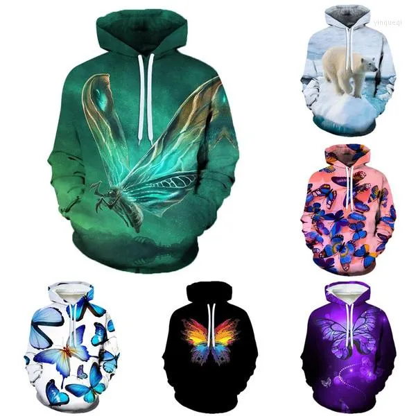 Herrtr￶jor mode 3d fj￤ril f￶r unisex m￤nniskor hoodie casual tr￶jor h￶st och vinter plus storlek