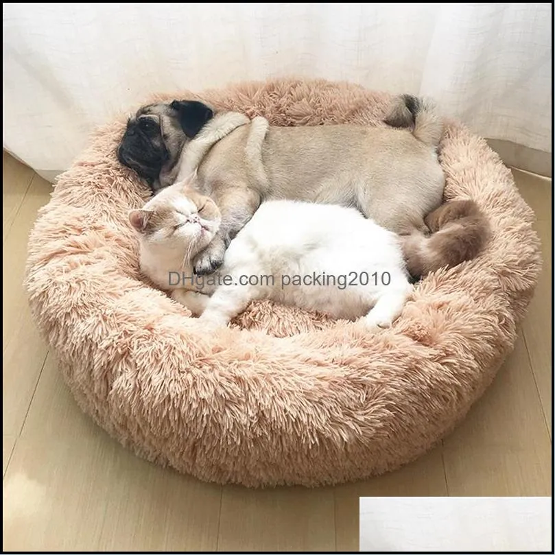 Кеннели -ручки собака кошка длинная плюшевая домашняя кровать успокаивающая кровати Trasoft Pets Basket Kennel круглая зимняя подушка теплый рука