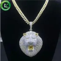 Real 14k Gold Jewelry Mens Iced Out Big  Head Pendant with Cuban Link Chain Hip Hop Necklace Rapper Fashion Accessories251Y