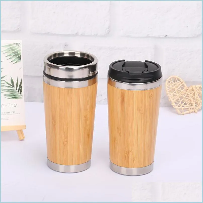 Tassen Bambus Vakuumbecher Edelstahl Innen Kaffee 450 ml Reise Cam Sport Auto Becher Wasser Thermos Drop Lieferung Hausgarten Küche D Dhcbw