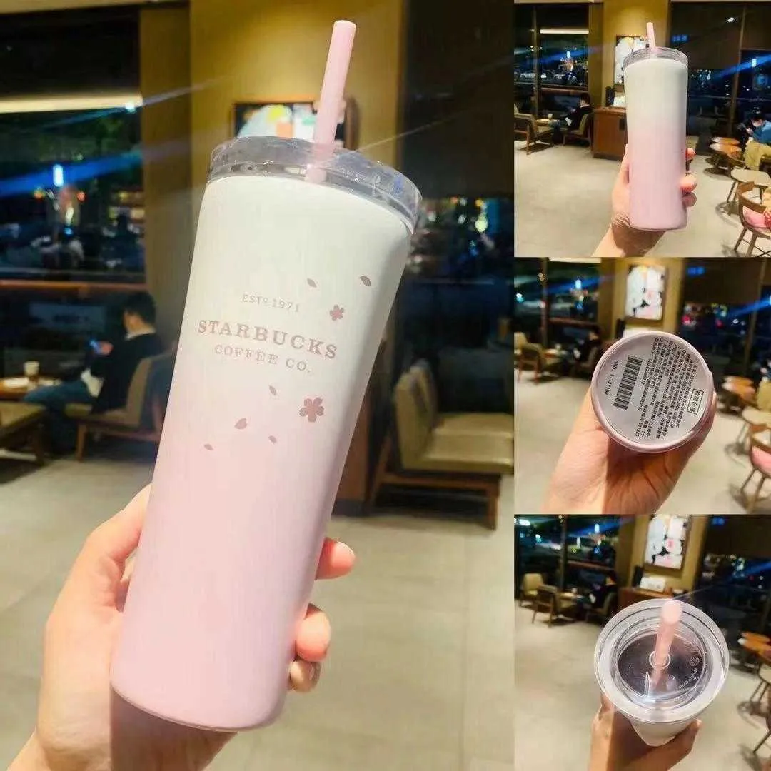 2021 Starbucks Gradiente tazas Sakura Pachete de acero inoxidable blanco rosa