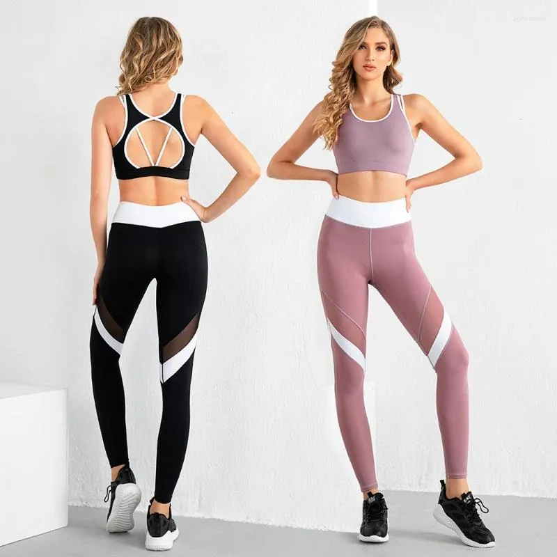 Active Sets Mesh Pants Sexy Yoga Bra Set Women Fitness Clothing Sportswear Tracksuit Gym Suits Push Up High Waist Trainings