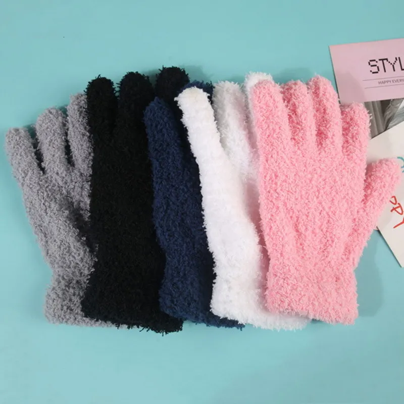 Fem fingrar handske män fleece tjockare vintern håller varm plysch päls full finger mittens mjuk elastisk avslappnad solid cykling 221111