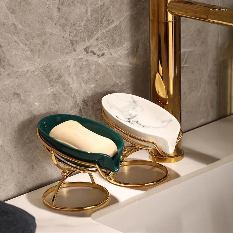 Savon Vaisselle Lumière De Luxe Feuille Forme Boîte Vidange Titulaire Plat De Stockage Rack Plaque Plateau Étagères Douche Toilette Organisateur Salle De Bains