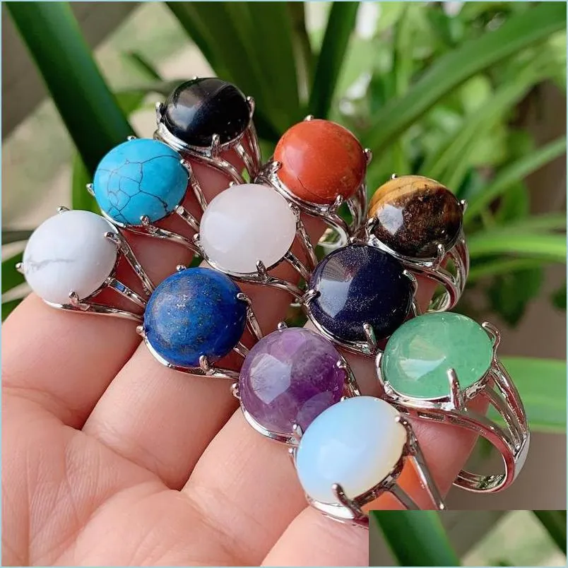 Bagues de cluster Bague en cristal de pierre naturelle pour femmes ouvertes Reiki Guérison Lapis Tiger Eye Rose Violet Quartz Bagues Fête Mariage Dhwtp