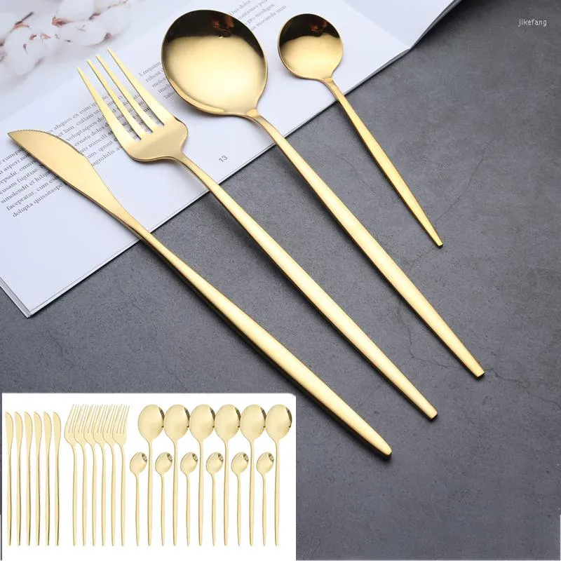 Conjuntos de utensílios de jantar 24pcs Conjunto de talheres dourados