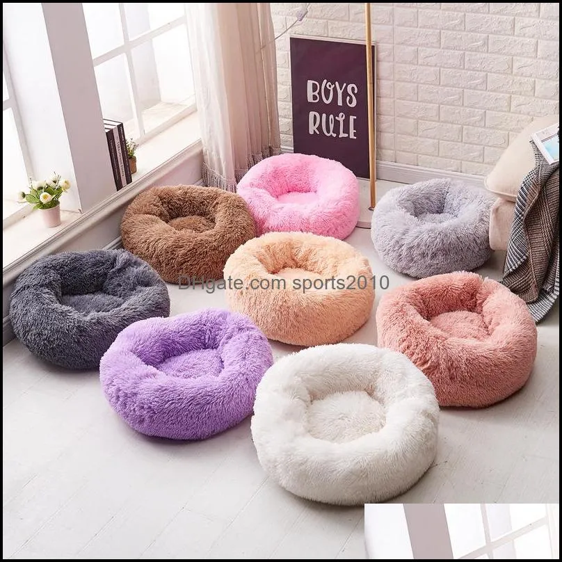 Cat Beds Furniture Cute Pet Cat Calming Bed Round Nest Dog Warm Soft Plush Comfortable For Slee 50Cm 453 V2 Drop Delivery Home Gar Dhjw2