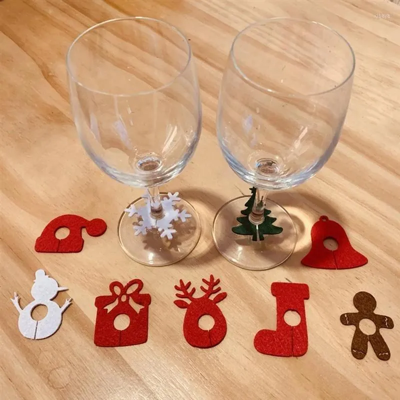クリスマスデコレーション10pcsフェルトワインカップガラスリングカード装飾サンタクローステーブル装飾装飾パーティーの装飾年ナビダッド