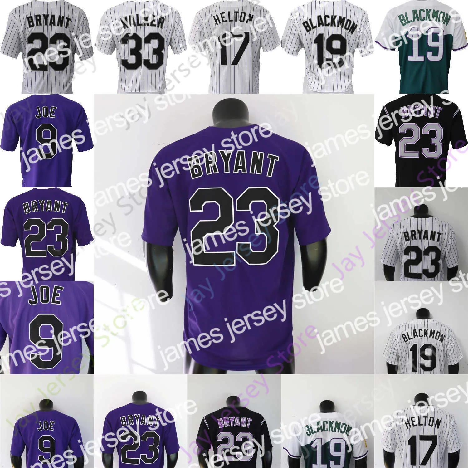 Maillots de baseball Connor Joe Jersey Todd Helton Charlie Blackmon Kris Bryant Noir Blanc Pinstripe Violet City Connect Fans