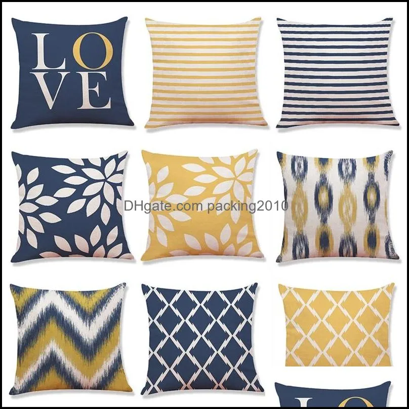 Pillow Case Pillow Case Geometry Pillowcase Cotton Linen Printed 18X18 Inches Euro Cushion Ers Car Sofa Home Party Decoration 45X45C Dh1Nx