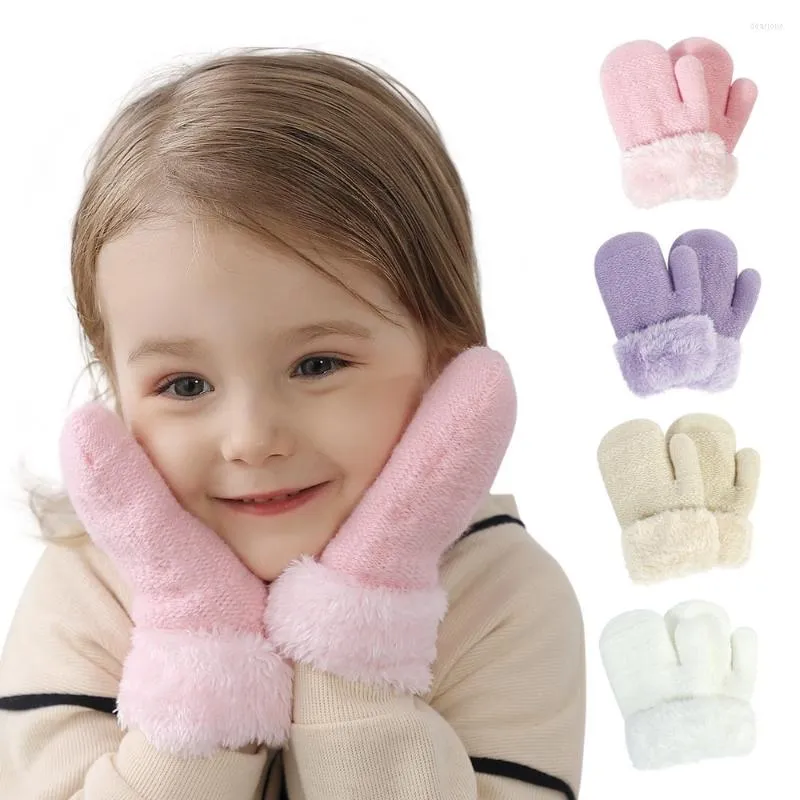 Accessori per capelli Guanti invernali per bambini Guanti da sci caldi per esterni Borsa per bebè in lana Tinta unita 1-6 anni