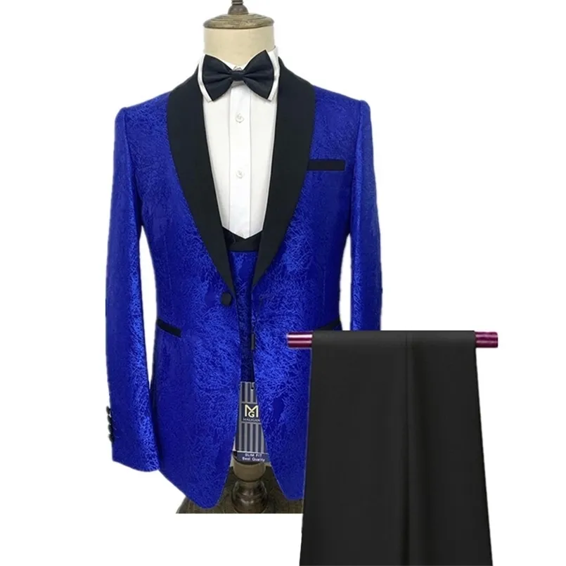 Męskie garnitury Blazers 3 szt. Set Set Pants Kamizel / butikowy ślub Dark Wzór gospodarza Formalne spodnie dressowe 221111