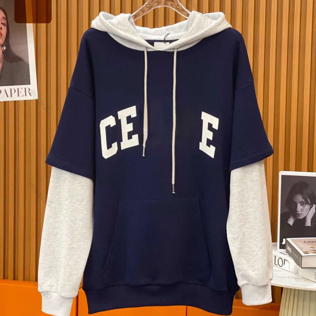 Ce 22s Hoodie Designer Sportbekleidung Herbst und Winter Spleißen gefälschte zwei lose Herren- und Damen-Sweatshirt Baumwollpullover vielseitiger lockerer Trendmantel Langarmshirt