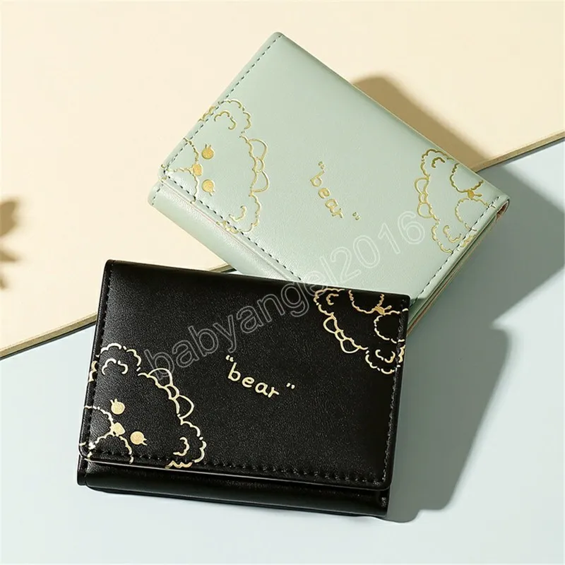Femmes mignon portefeuille en cuir PU porte-cartes de visite femme fille porte-monnaie pochette dessin animé Version coréenne trois pli court portefeuille
