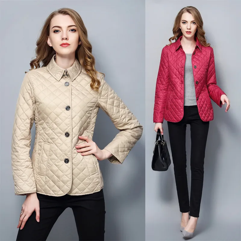 Damenjacken Qualität Herbst und Winter Rautenstepp Thermoregulierter türkisfarbener Mantel gesteppte Baumwolle warm vielseitige Textur Wattepad BS126