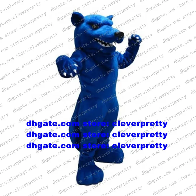 Traje de mascota de lobo azul de piel larga traje de personaje de dibujos animados para adultos traje de enseñanza de la primera infancia abrir un negocio zx2349