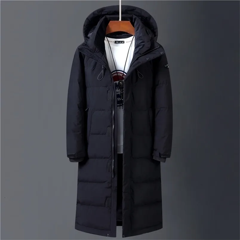 Herren Daunenparkas Winter 90 % weiße Entenjacke mit Kapuze Mode hochwertiger Mantel lang verdickt warm schwarz 221111