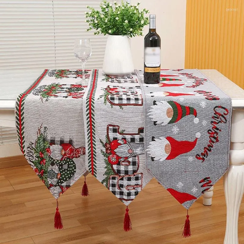 Table Cloth Merry Christmas Runner Cute Cartoon Gnome Printed Tablecloth With Tassel Dining Restaurant Xmas Festival Party Decor