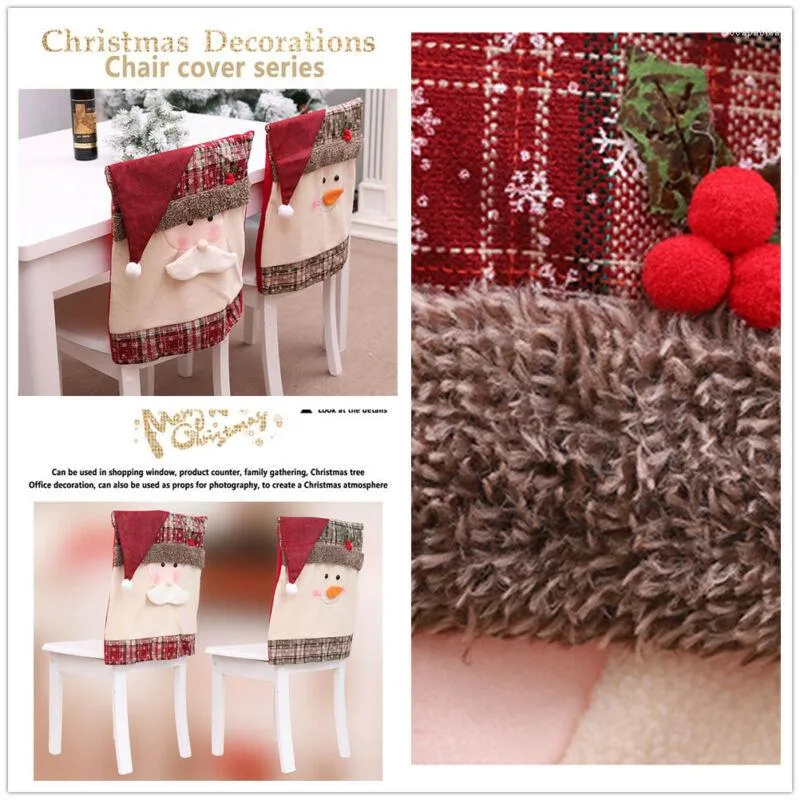 椅子は面白いクリスマスの装飾サンタクロース雪だるま刺繍カバーキッチンディナークリスマスホリデーパーティーの装飾バック