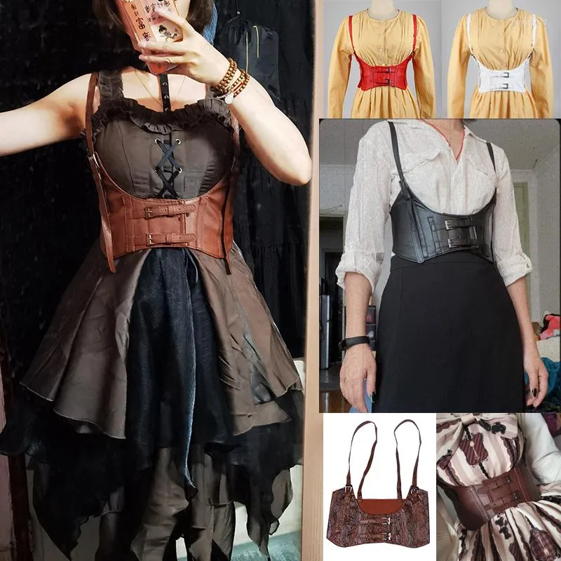 Riemen 2022 mode vrouwen faux lederen taille riem steampunk underbust corset cinch brede elastische tailleband cummerbunds voor kledingblouse