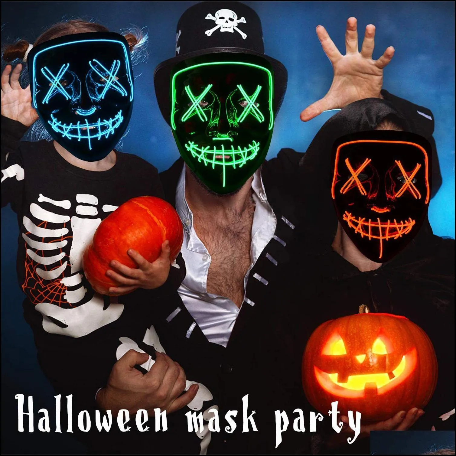 led mask halloween party masque masquerade masks neon light glow in the dark horror mask glowing masker mixed color