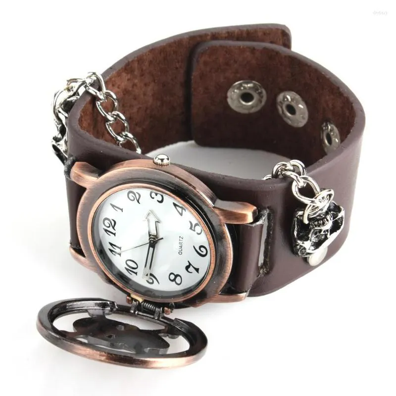 Bracelets de link Kzfashion Fashion Ghost Head Flip Watch Punk Men's With Bracelet Leather Taro 2022 Style