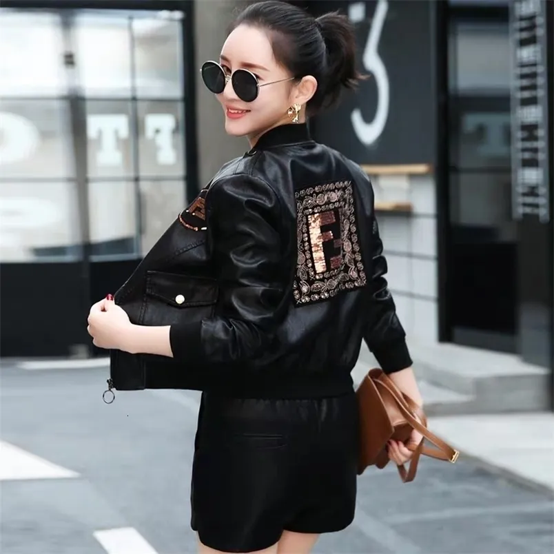 Women's Leather Faux THEME 21 Women Fashion Pu Jacket Zipper Motorcycle Coat Short Biker Soft Bomber Female 221111