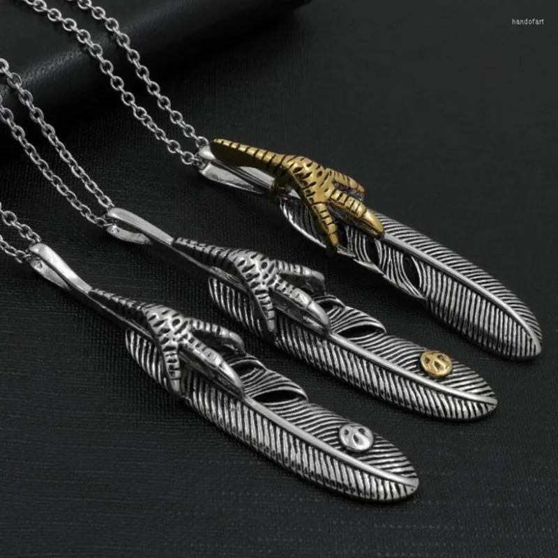 Pendanthalsband titan Steel Men's Retro Ethnic Eagle Claw Feather Par tröja kvinnlig kvinna