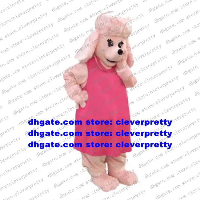Pink Long Fur Mascot Costume Female Dog Poodle Pudel Adult Cartoon Character Marketplace Hypermarket Birthday Party zx2798