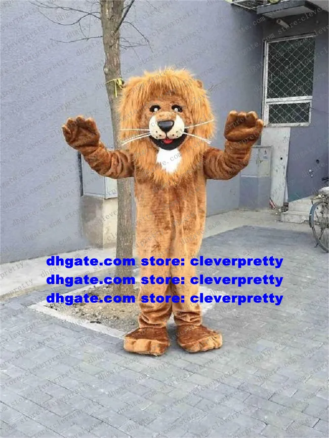 Brun longue fourrure Lion Animal sauvage mascotte Costume adulte personnage de dessin animé tenue Costume marche ambulatoire attirer la popularité zx410