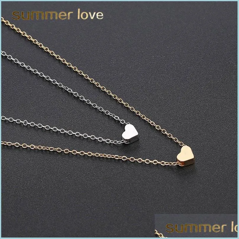 Pendant Necklaces New Classic Clavicle Chain Necklace Small Love Heart Pendant For Women Girl Gold Sier Choker Party Wedding Jewelry Dh5Rh