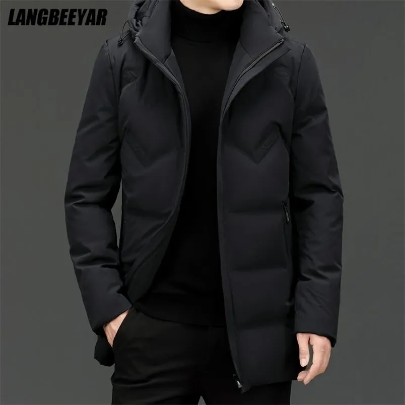 Heren down parkas high -end merk casual mode lang 90% heren eendenjack met kap zwarte windbreaker puffer puffer jassen winterkleding 221111