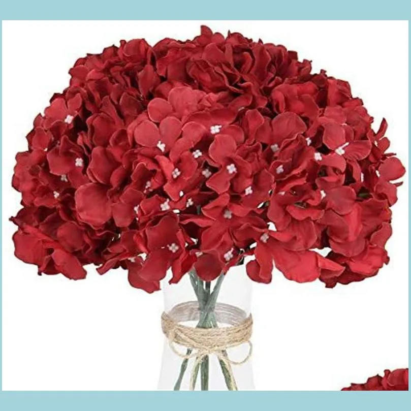 Decorative Flowers Wreaths Artificial Hydrangeas With 23Cm Stems 54 Petals Realistic Silk Hydrangea Fake Flowers For Wedding Home Dhkpp