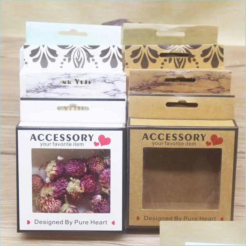 Boîtes De Rangement Bacs Boîte D'emballage D'accessoires Avec Fenêtre Pvc Kraft Papier Diy Conteneur D'emballage Merci Boîte D'artisanat En Carton Imprimé Dhmhf