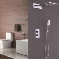 Chrome Color Bathroom Thermostatic Control Shower Faucet Set Wall Mounted Big Waterfall Rain Shower Head Brass Material193O