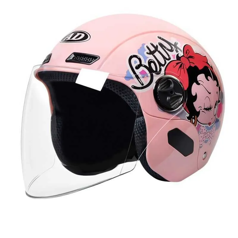 Caschi da ciclismo Casco da moto elettrico carino Visiera a lente singola Casco da moto rosa Bicicletta Uomo Donna Scooter estivo Moto Casco T221107