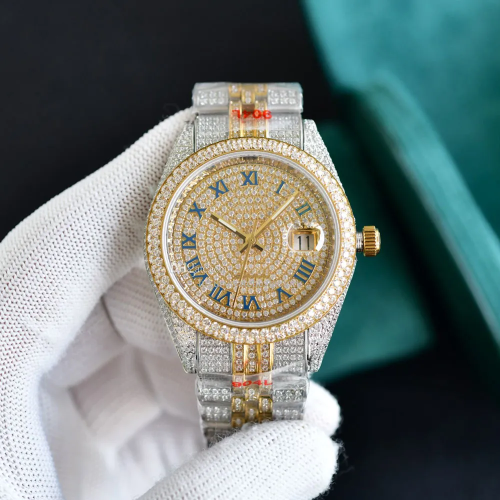 Top Diamond Watch Mens Watches 41mm Mechanical Wristwatch 2824 Movement الياقوت الكريستال الصلب حزام ساطع الماس مجموعة ساعات معصم هدية للرجال