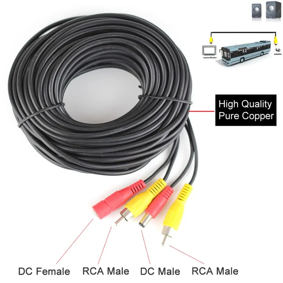 5 10 15 20 Meter DC Power RCA AV Video 12V 24 V Verlängerungskabel für Autowagen Bus Parkhaus CCTV -Kamera