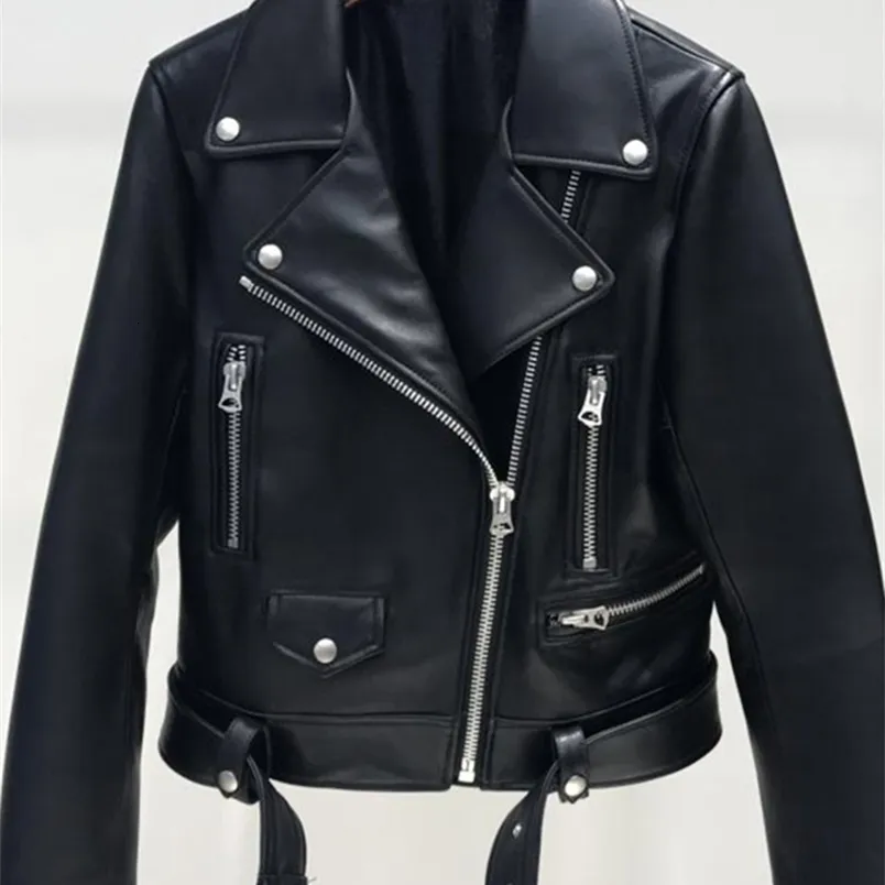 Women's Leather Faux FTLZZ Autumn Women Pu Jacket Woman Zipper Belt Short Coat Female Black Punk Bomber Outwear 221111