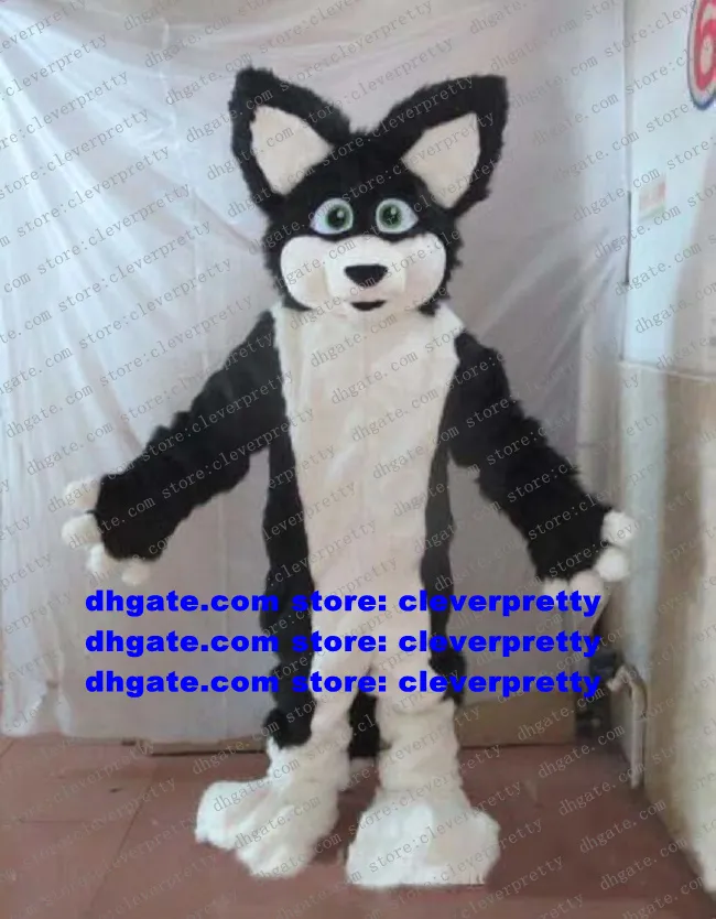 Czarny biały futrzany futrzany futrzany wilk kostium maskotki lis husky pies fursuit alaskan dorosły kreskówka