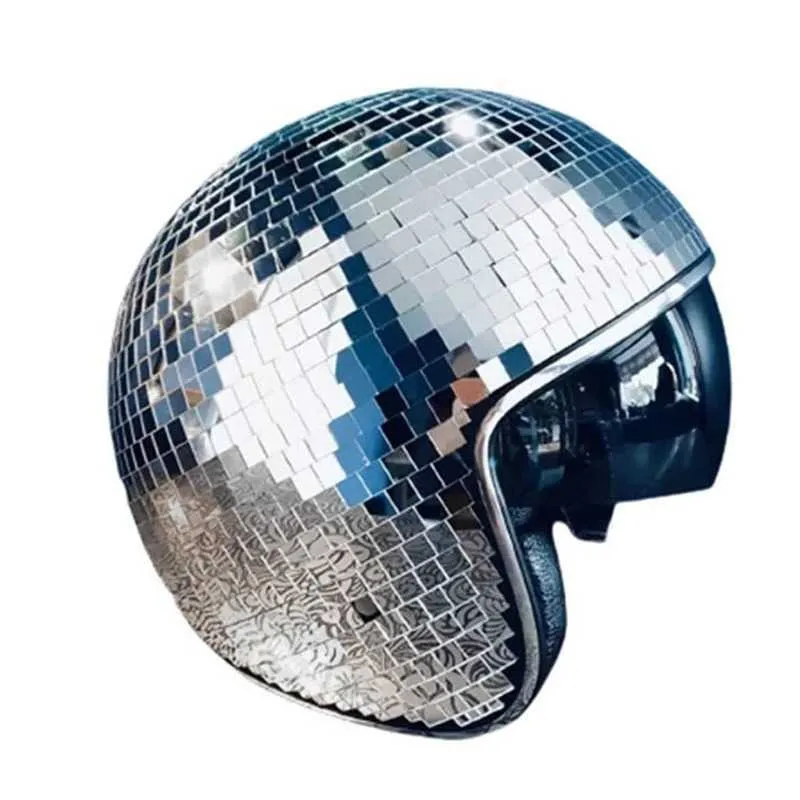 Casques de vélo Casque de boule disco classique Miroir Glitter Ball Casques Chapeau pour Club Bar Party Full Glass Réfléchissant Moto Casques de sécurité T221107