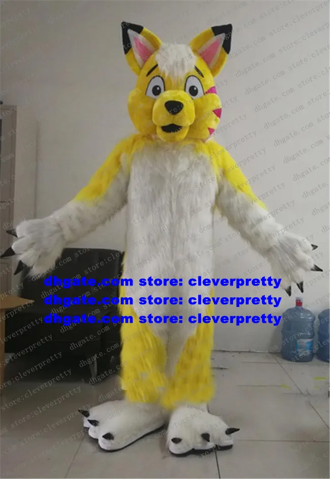 Żółty biały futrzany futrzany wilk kostium maskotki lis husky pies fursuit dorosły garnitur kreskówki